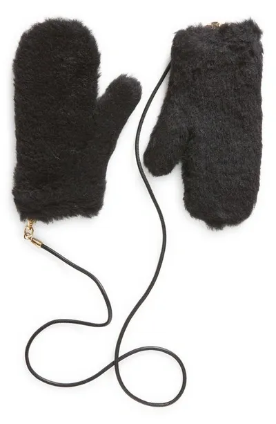 Max Mara Ombrato Teddy Alpaca Blend Mittens In Black