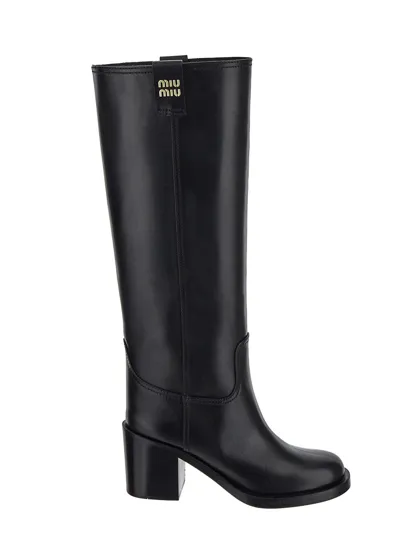 Miu Miu Leather Boots In Black