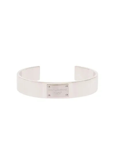 Dolce & Gabbana Logo-plaque Cuff Bracelet In Silver