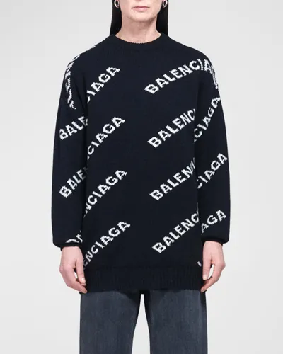 Balenciaga Oversized Jacquard Logo Sweater In 1070 Black/white