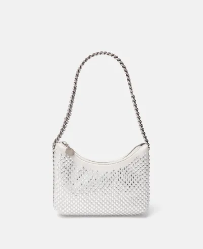 Stella Mccartney Falabella Crystal Mesh Mini Zipped Shoulder Bag In Silver