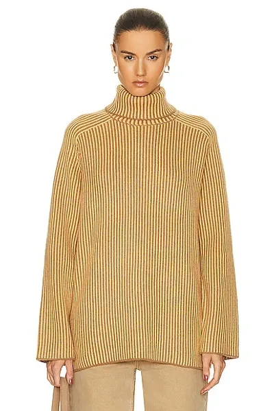 Guest In Residence Tri Rib Turtleneck Sweater In Almond  Coral  & Yellow