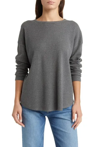 Treasure & Bond Oversize Organic Cotton Blend Thermal Knit Top In Grey Medium Charcoal Heather