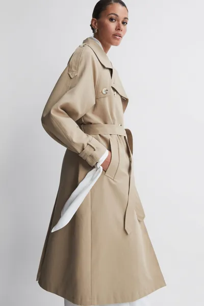 Meotine Mid Length Trench Coat In Beige