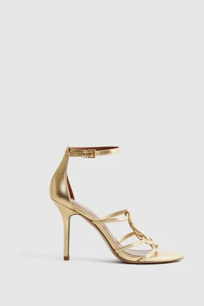 Reiss Gold Metallic Strappy Open-toe Heels