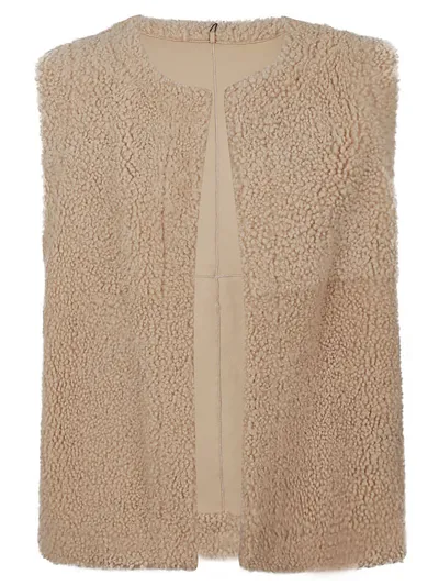 Enes Grace Leather Vest In Beige