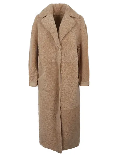 Enes Allegra Leather Long Coat In Beige