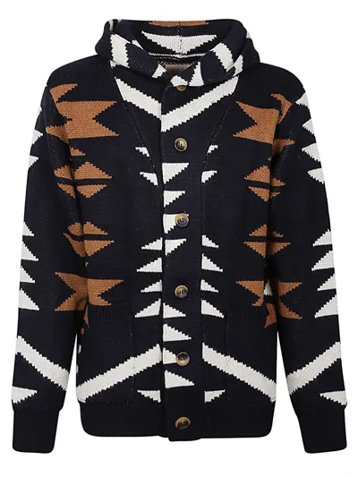 Tooco Ethnic Print Cardigan In Blue