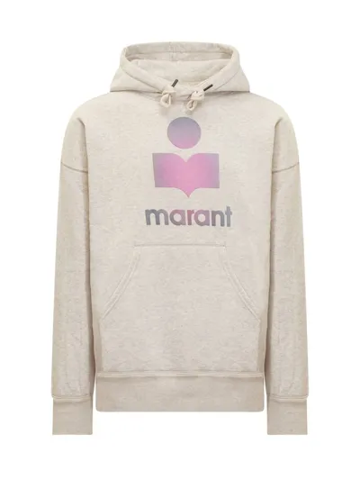 Isabel Marant Logo Printed Drawstring Hoodie In Beige