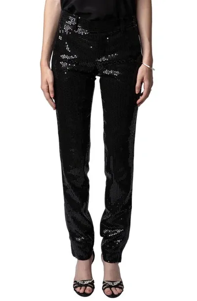 Zadig & Voltaire Prune Ankle Zip Sequin Straight Leg Pants In Black