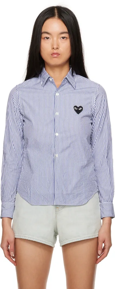 Comme Des Garçons Play Blue & Black Heart Patch Shirt