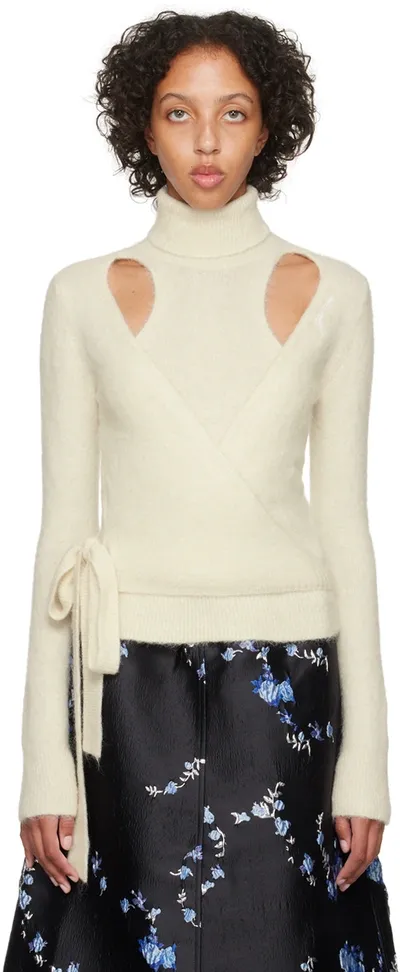 Ganni Off-white Wrap Turtleneck In 135 Egret