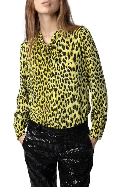 Zadig & Voltaire Taos Animal Print Silk Top In Yellow