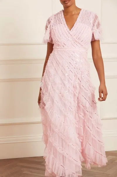 Needle & Thread Spiral Sequined Dress In Pink