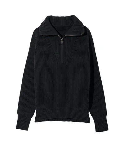 Nili Lotan Heston Ribbed Cashmere Half-zip Sweater In Dark Navy