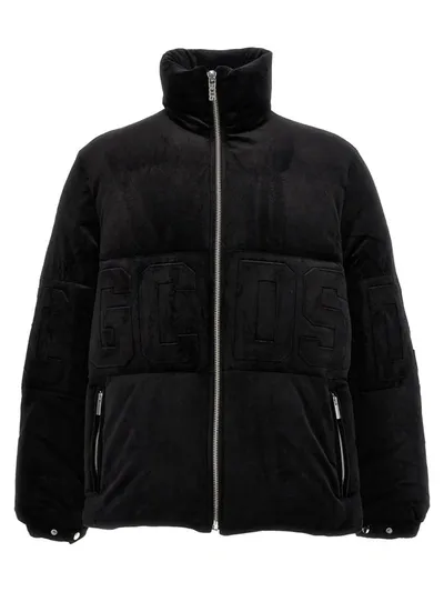 Gcds Logo Band Velvet Down Jacket In Negro