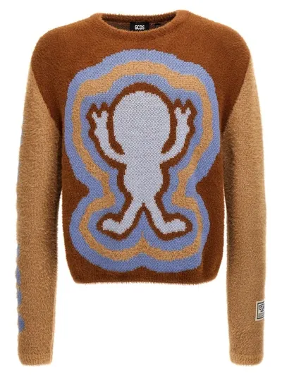 Gcds Wirdo Win Hairy Jacquard Jumper In Beige