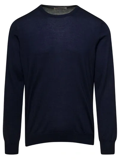 La Fileria Blue Crewneck Long Sleeve Sweater In Cashmere And Silk Man In Black