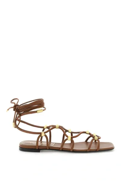 Valentino Garavani Rockstud Net Kidskin Sandal Woman Tan Brown 40.5