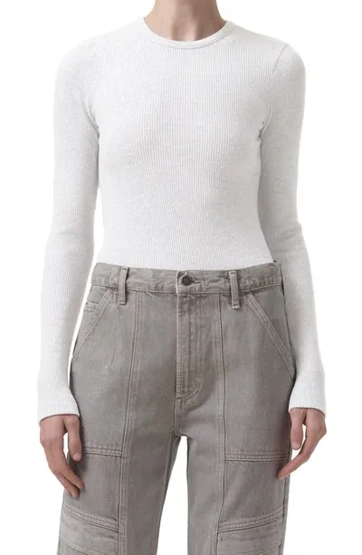 Agolde Maya Scoop Neck Rib Long-sleeve Tee Oatmeal In Brushed Grey Heather