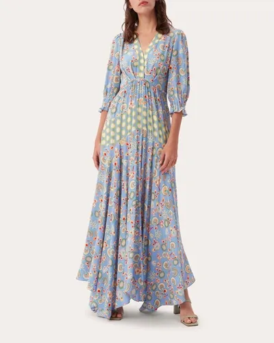 Diane Von Furstenberg Gaines Belted Printed Crepe De Chine Maxi Dress In Blue