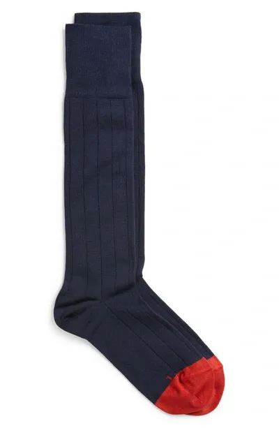 Edward Armah Pima Cotton Blend Rib Dress Socks In Navy