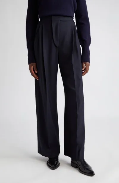 Victoria Beckham Wide Leg Trouser In Navy Blue