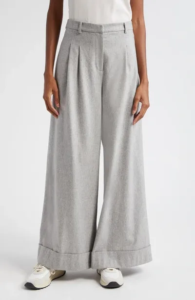 Twp Averyl High Waist Wide Leg Wool Blend Pants In Light Heather Grey