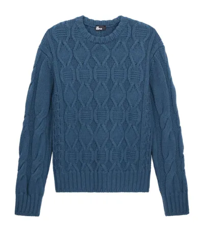 The Kooples Wool Cable-knit Sweater In Blue Petrol