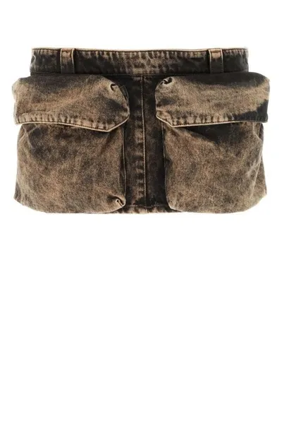 Miu Miu Washed-denim Mini Skirt In Black