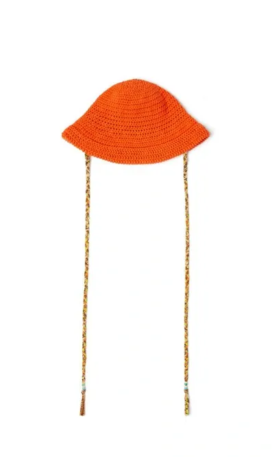 Alanui Beach Break Crocheted Cotton Bucket Hat In Orange