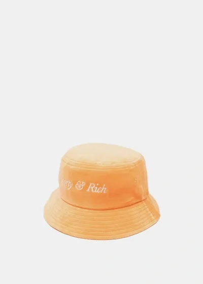 Sporty And Rich Orange Embroidered Bucket Hat In Peach