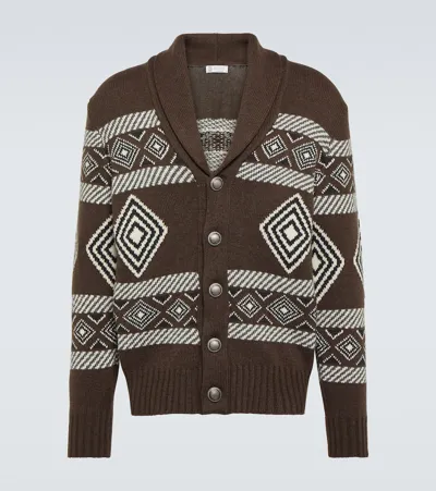 Brunello Cucinelli Intarsia Cashmere Cardigan In Brown