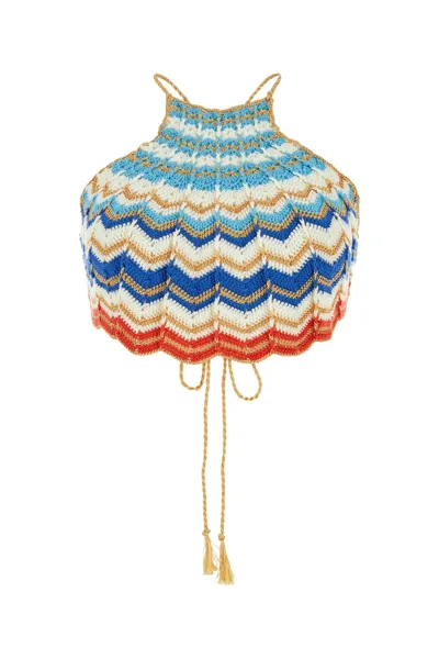 My Beachy Side Hand Crochet Chevron Pattern Crop Top In Blue