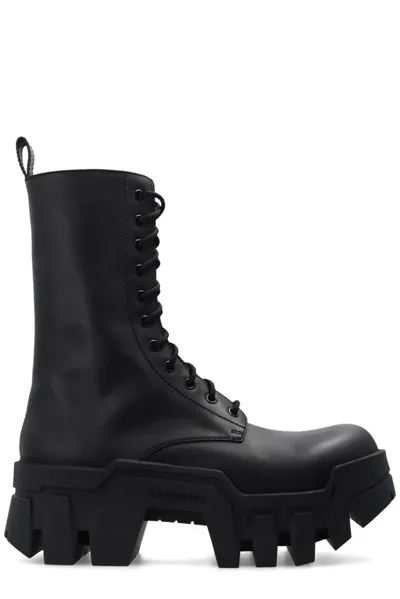 Balenciaga Bulldozer Leather Platform Ankle Boots In Black