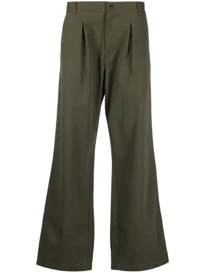 Gr10k Pleat-detailing Cotton Wide-leg Trousers In Green