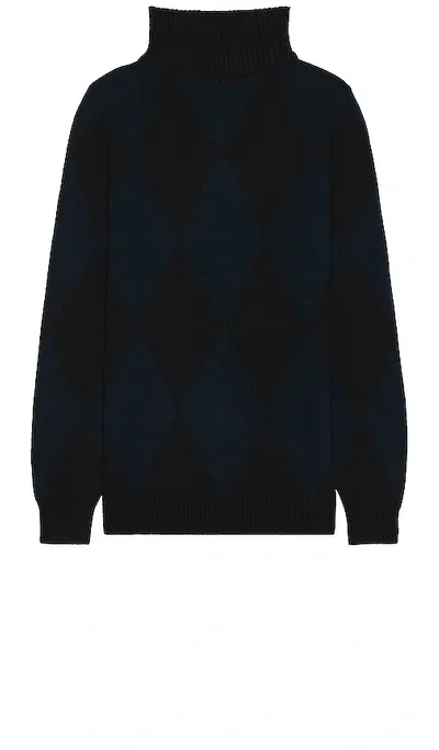 Perfect Moment Argyle Merino Wool Turtleneck Sweater In Black/navy