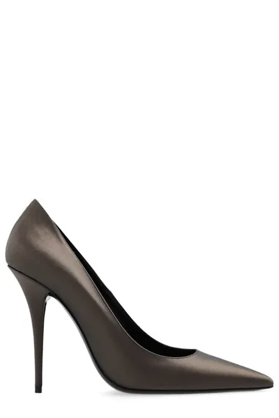 Saint Laurent Satin Crepe Pumps In Brown