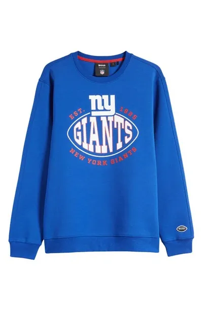 Hugo Boss Boss X Nfl Cotton-blend Sweatshirt With Collaborative Branding In Giants Blue