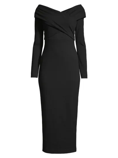 Emporio Armani Off-shoulder Milano Jersey Midi Dress In Black