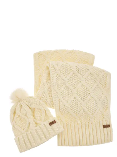 Barbour Ridley Cap And Scarf Set In Beige