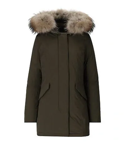 Pre-owned Woolrich Luxury Arctic Raccoon Militärgrün Parka Damen