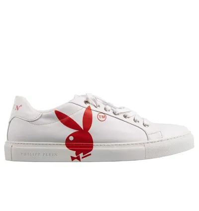 Pre-owned Philipp Plein X Playboy Low-top Bunny Skull Logo Sneaker Schuhe Weiss Rot 08337