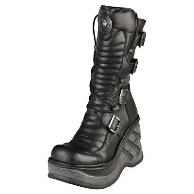 Pre-owned New Rock Rock Cuna M-sp9873-c4 Unisex Black Stiefel Plattform