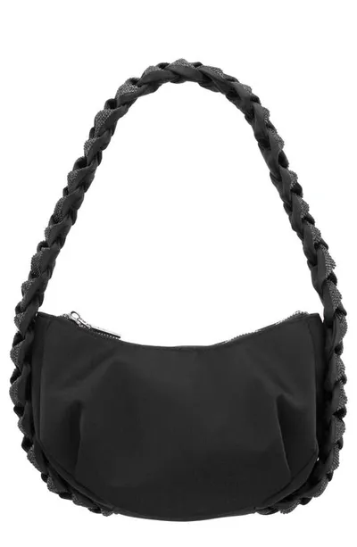 Nina Braided Detail Hobo Bag In Black