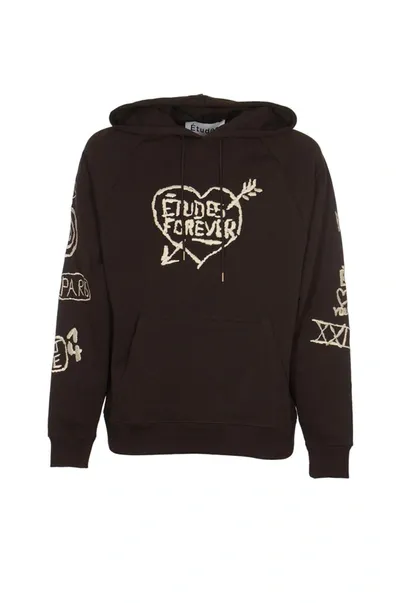 Etudes Studio Graffiti-embroidery Organic Cotton Hoodie In Brown