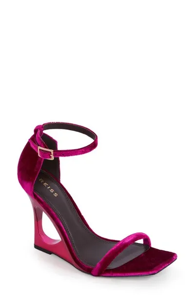 Reiss Pink Cora Velvet Strappy Wedge Heels, 5