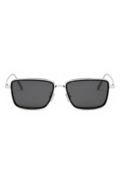 Dior Blacksuit S9u F5a0 Dm40113u 16a Rectangle Sunglasses In Shiny Palladium Smoke