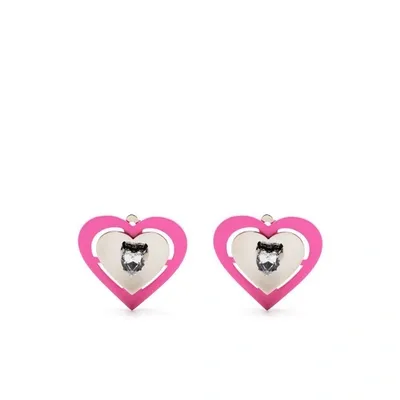 Safsafu Pink Neon Heart Clip-on Earrings In Silver/pink