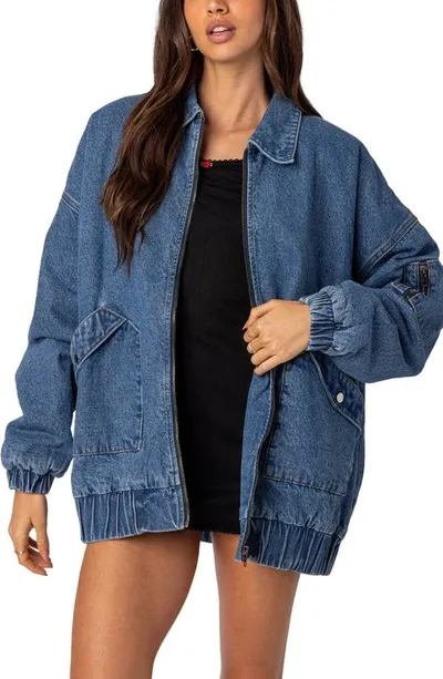 Edikted Sophie Oversize Denim Jacket In Blue-washed